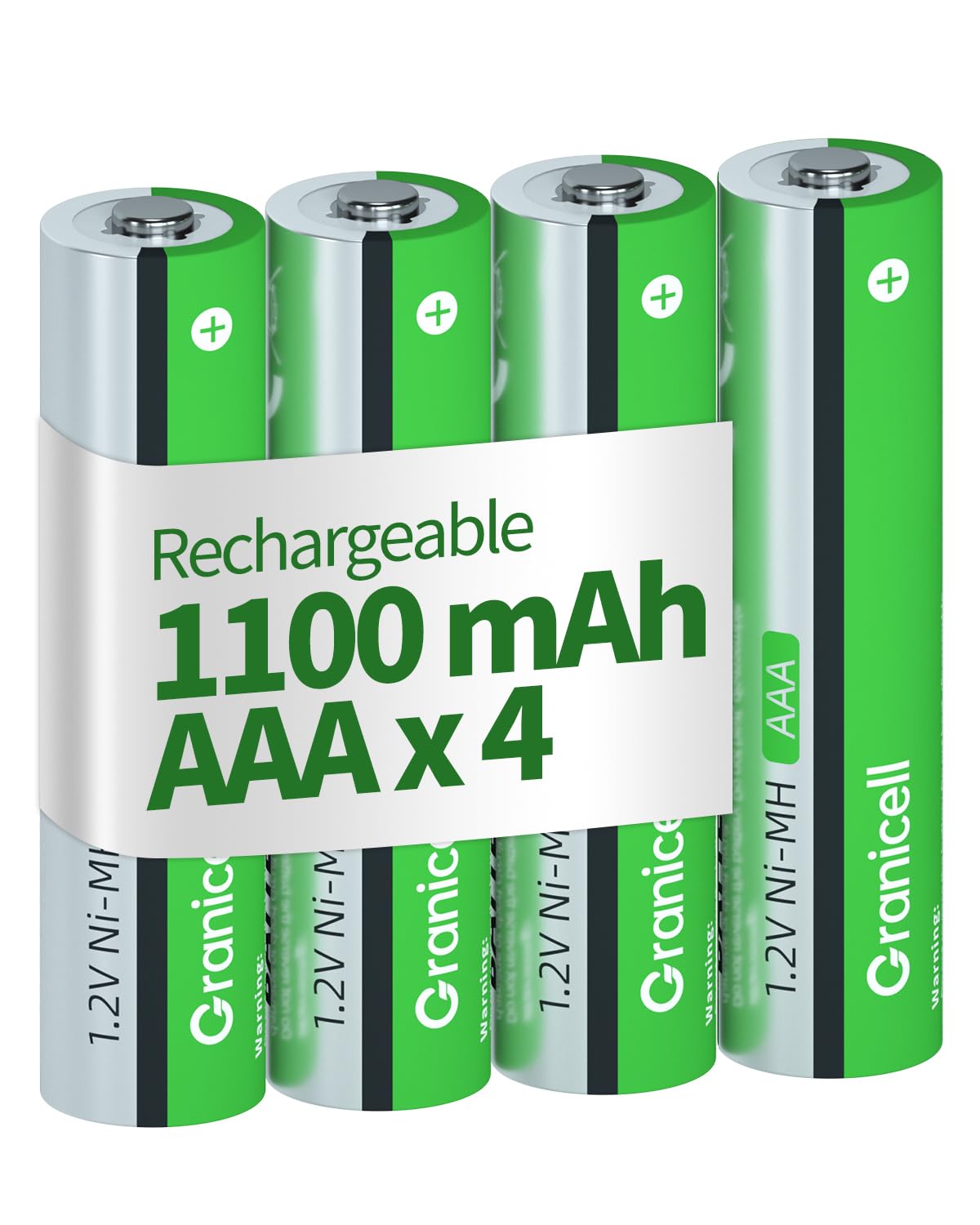 4 Count Granicell AAA Rechargeable Batteries 1100 mAh High Capacity 1300 Cycle,1.2V NiMH Low Self Discharge AAA Battery-V3