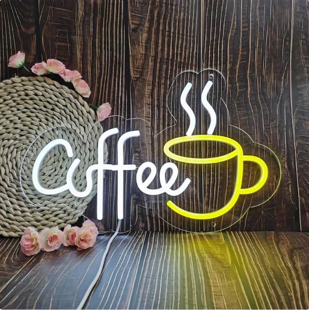 Image of Coffee Bar Sign Wall Decor,LED Coffee Neon Light up Signs for Coffee Station Decor,Coffee Decorations for Coffee Bar Kitchen Decor Accessories,with Dimmable Switch and Hanging Chain,6V USB Powered