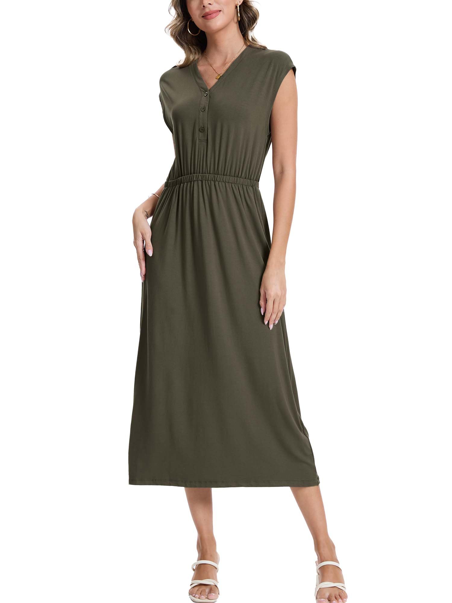 Moss Rose Women Spring Summer Maxi Dresses V-Neck Sleeveless Casual Long Formal Dress