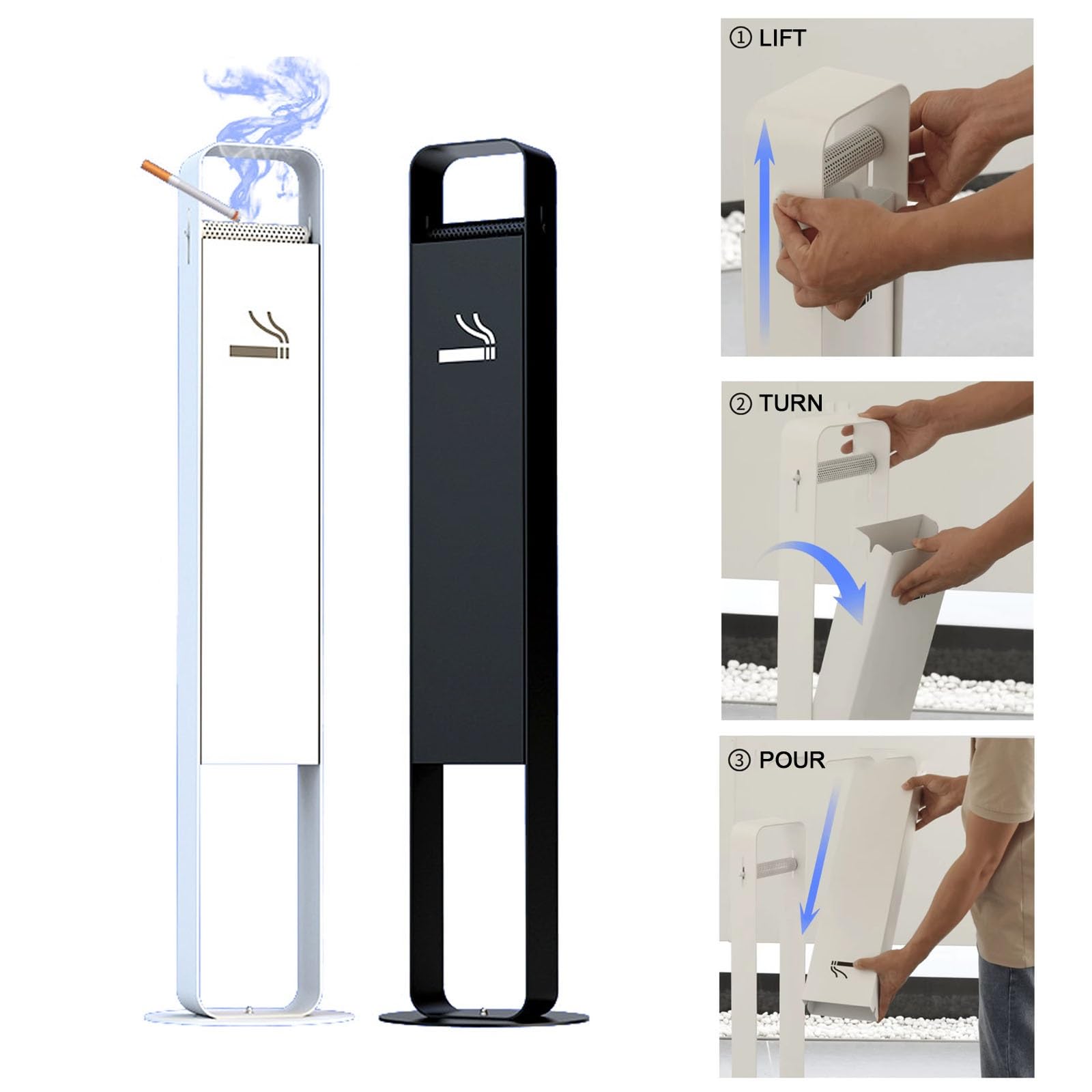 Posacenere in acciaio inox – Posacenere da esterno con apertura su un lato, ideale per cortili, cortili e spazi pubblici