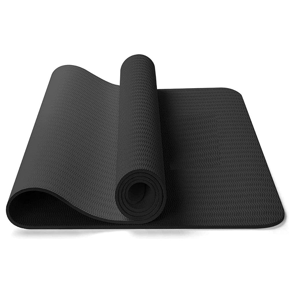 Yoga Mat for Men & Women | Non-Slip, Sweat-Resistant, Lightweight Exercise Mat (Black)