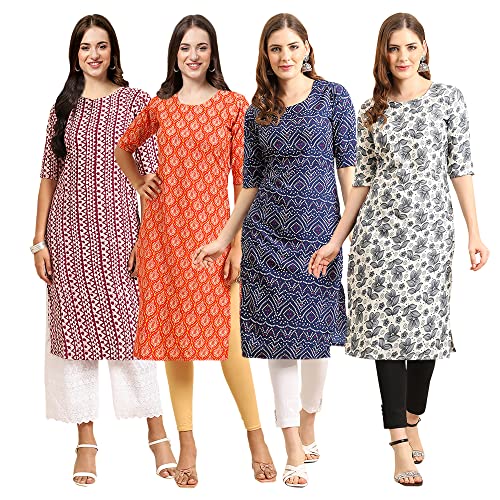Image of Pinkmint Women's Crepe Digital Print Straight Kurta [Pack of 4]