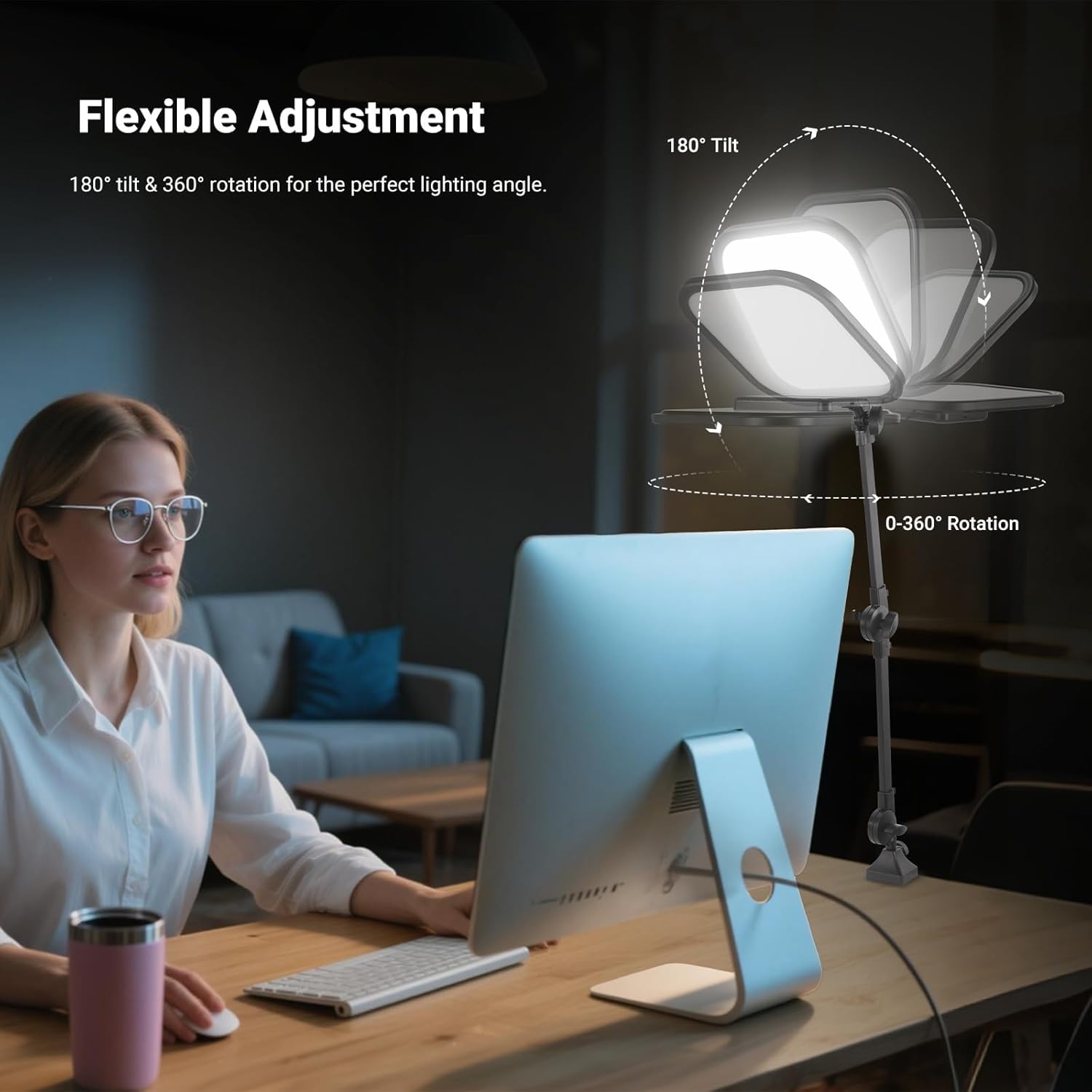 NEEWER Basics 10,8" oświetlenie punktowe do wideokonferencji z uchwytem biurkowym, 15 W dwukolorowa krawędź Lit Full Screen Ściemnialne światło CRI95+ do nagrywania wideo, laptopa, kamery internetowej