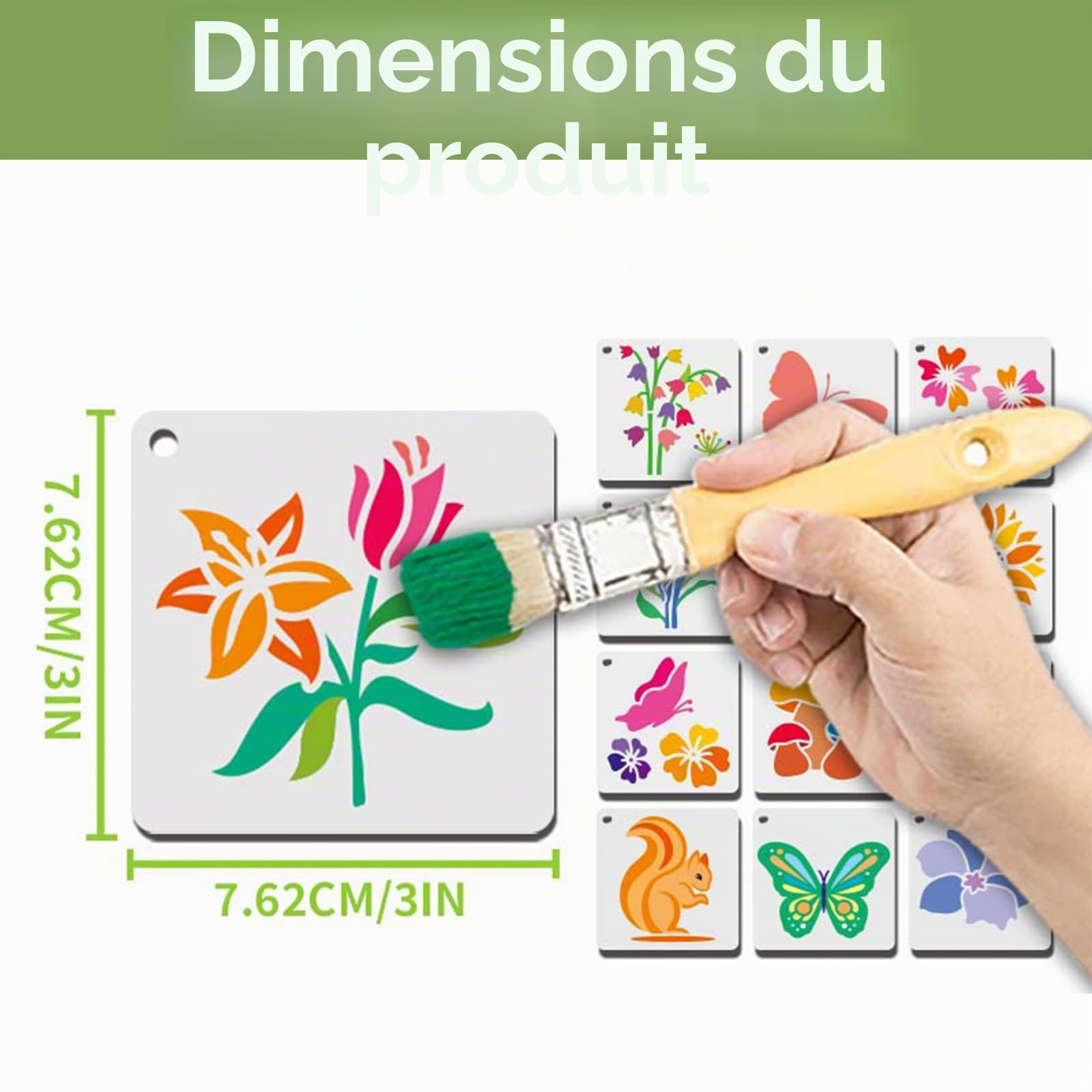 Lot de 64 pochoirs réutilisables 7,6 x 7,6 cm pour peinture plastique bricolage motifs fleurs feuilles