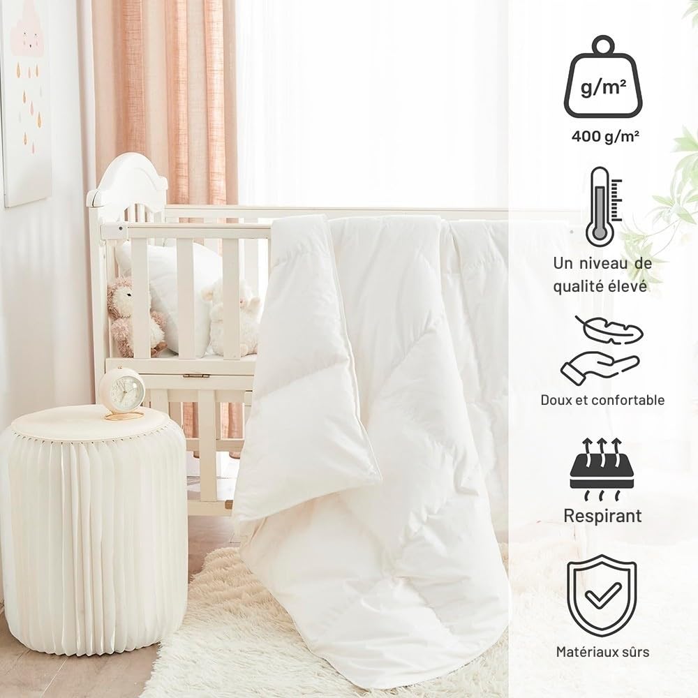 DECASATEXTIL Couette Bébé 100x130 cm | Idéale pour Lit Bébé 60x120 cm | Couette Enfant Blanche 400 GSM | Certifiée Oeko-TEX | Douce et Respirante