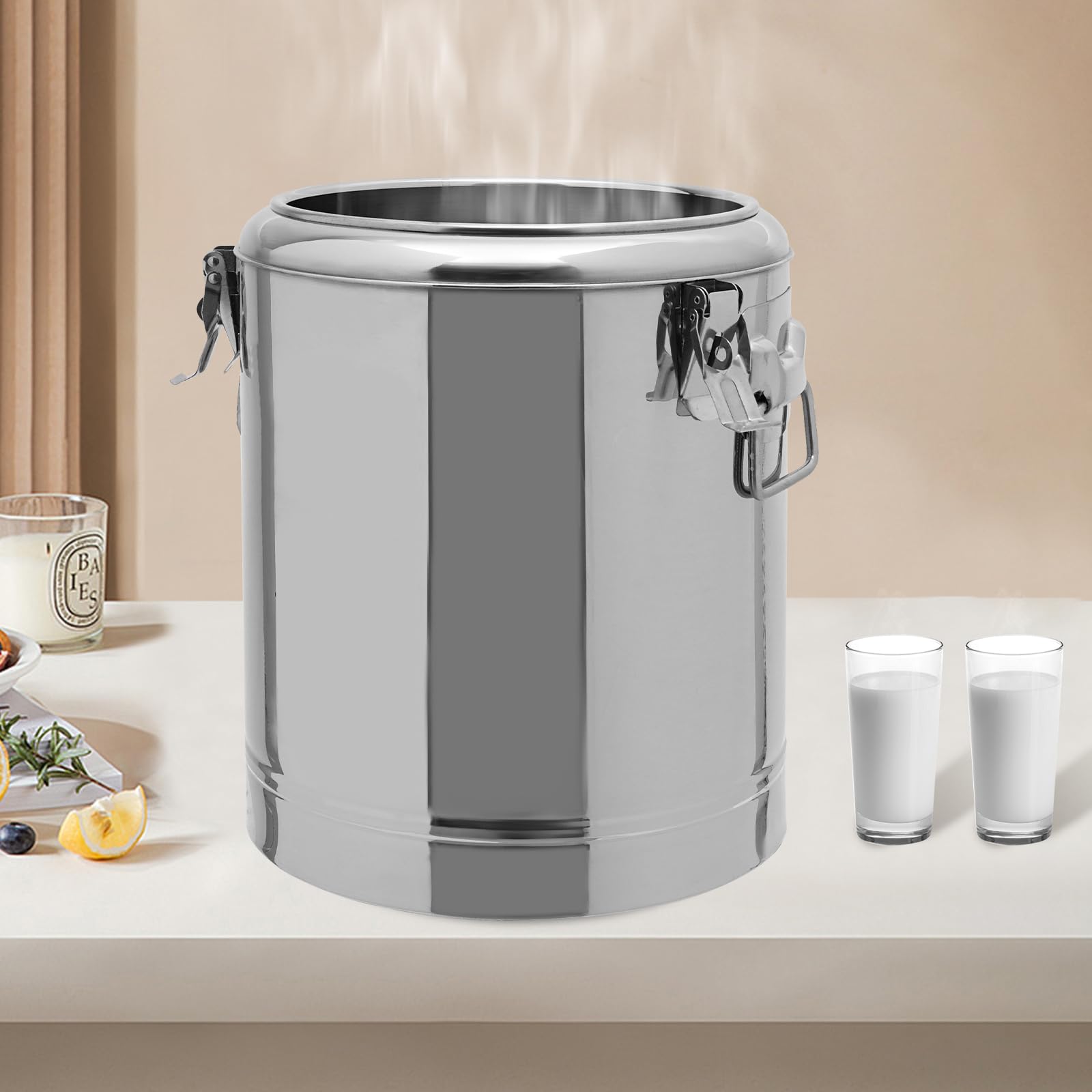 Calentador de alimentos de acero inoxidable, cubo aislado de 14 l, calentador con tapa, sin flancos, para todo tipo de fiestas, picnics al aire libre, viajes, cafeterías, buffets, hoteles,