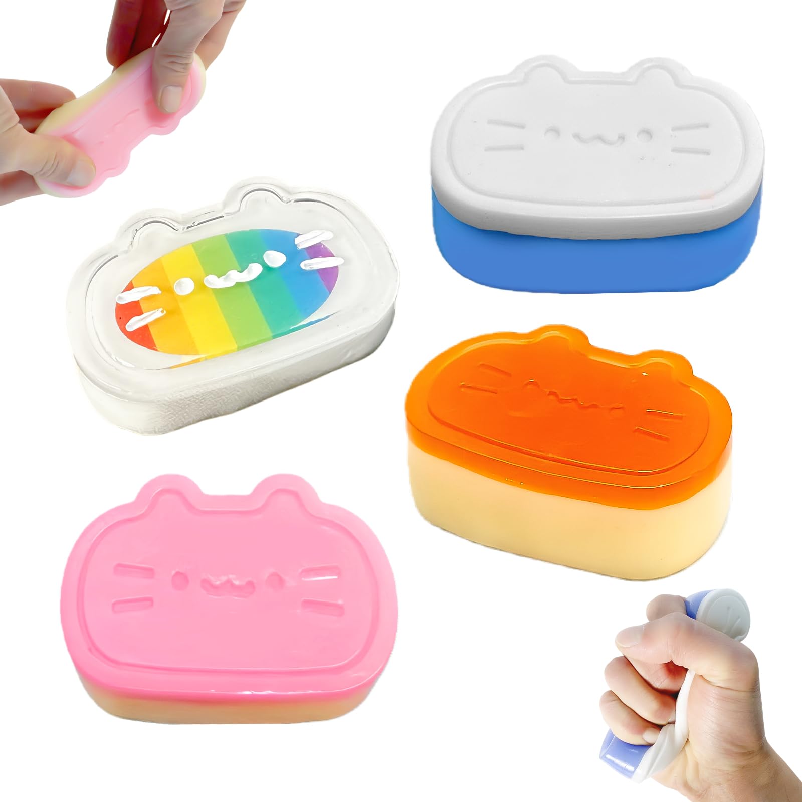 Echehi 4Pcs Squishy Toys, Fidget Sensory Toys for Adults & Kids, Stretchable Squeeze Toy for Anxiety Relief, Focus & Fun