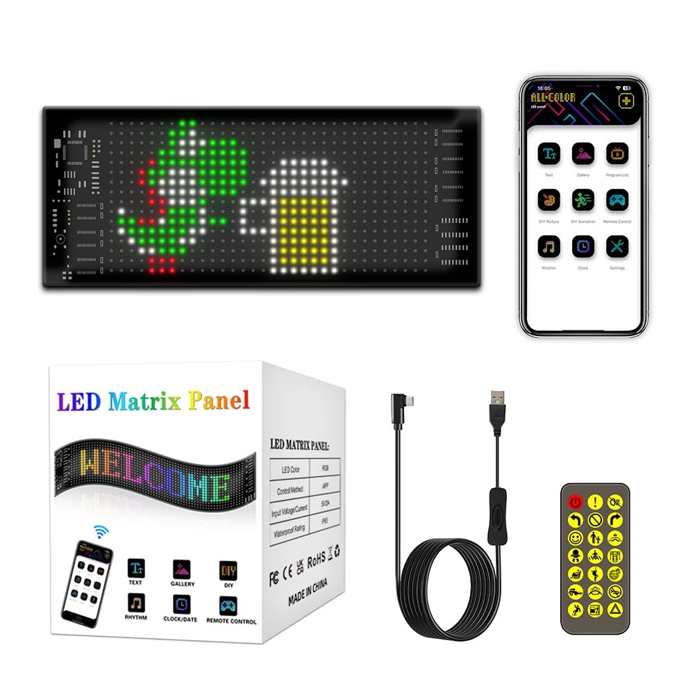 Osmond LED Matrix Panel Flexible Screen Display Windshield Scrolling Advertising LED Car Sign RGB DIY App Control Signal Light