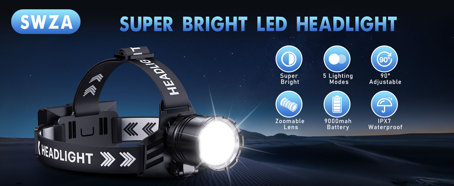 Amazon.com : SWZA Super Bright Headlamp Rechargeable 2000 Lumens