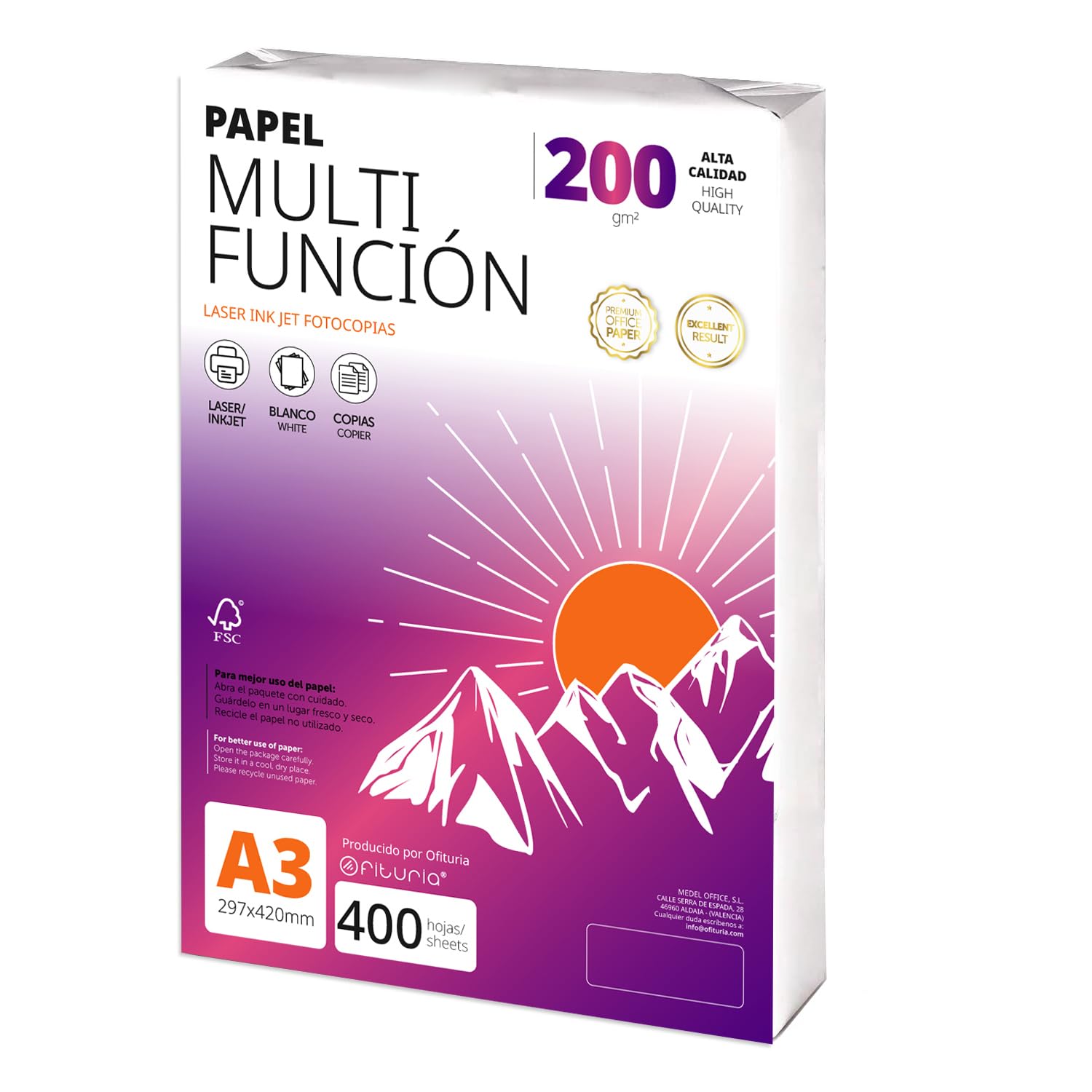 Folios A3 200gr 400 hojas, Papel Multiusos para Impresora, Folios para Proyectos, Ilustración, Lettering, Proyectos Creativos Profesionales, Papel A3 Oficina, Material Escolar - Ofituria (200gr, 400h)