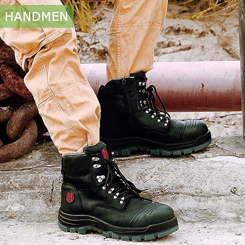 Work Boots for Men, Composite Toe, YKK Zipper, 6 inch, Non-Slip Safety Crazy Horse Leather Shoes, Static Dissipative, Breathable (81N07)2