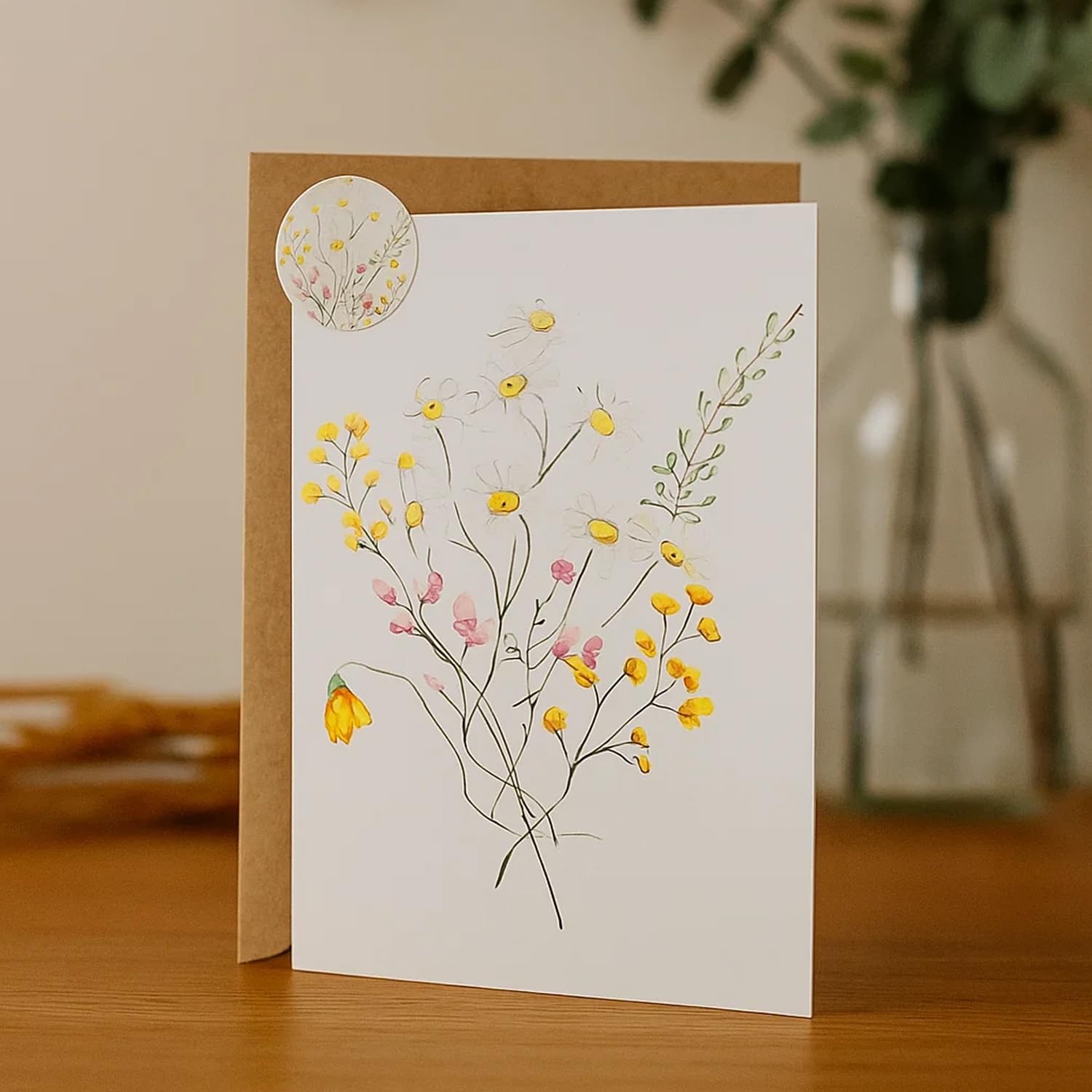 ALLY-MAGIC Set di 6 biglietti di ringraziamento A6 con buste e adesivi bouquet fiori selvatici