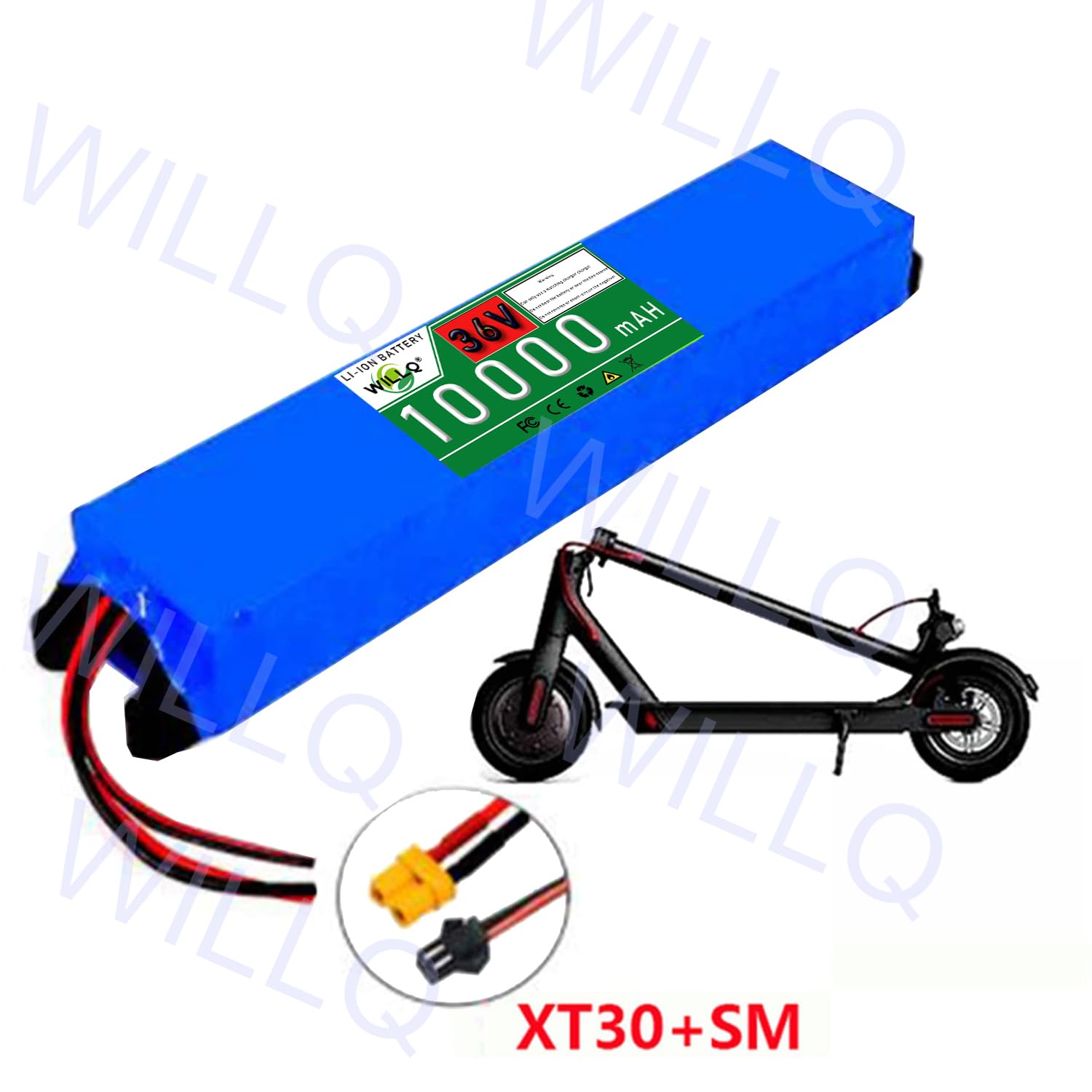 Batterie Lithium 36V 10Ah pour kit Moteur Trottinette électrique | Pièce rechange pour scooter, batterie 36V 10000mAh pour vélo électrique, avec connecteurs SM et XT30, enveloppe en PVC