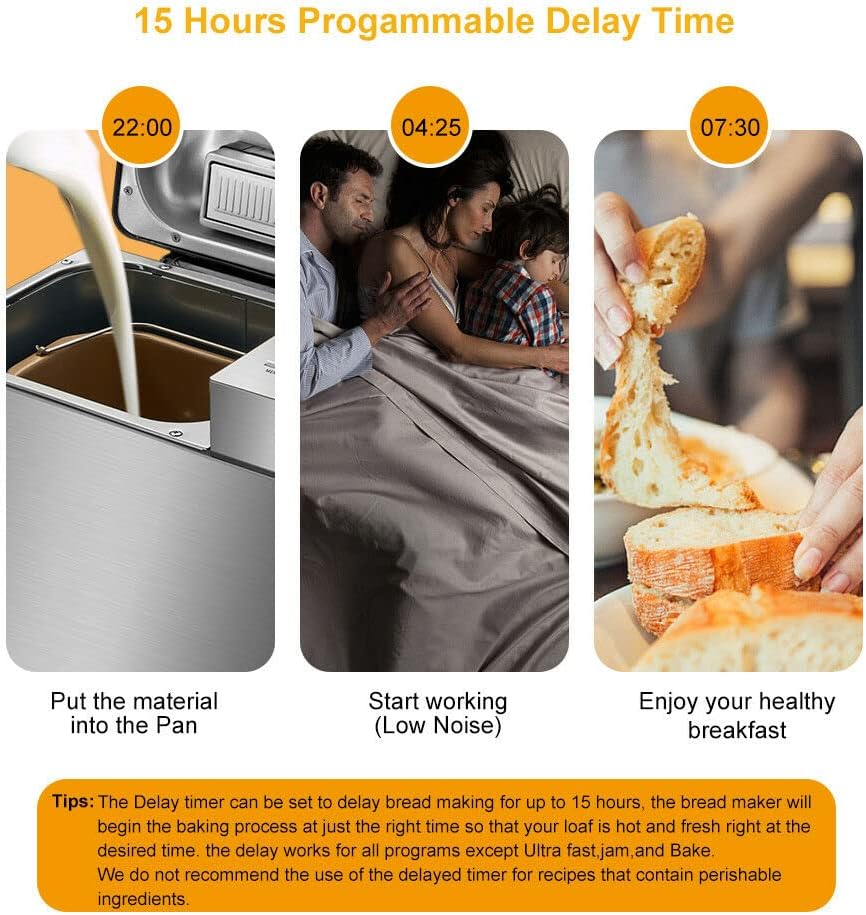 Macchina per il pane in acciaio inox, 650 W, antiaderente, 650 W, 19 programmi multiuso, per pane per la casa