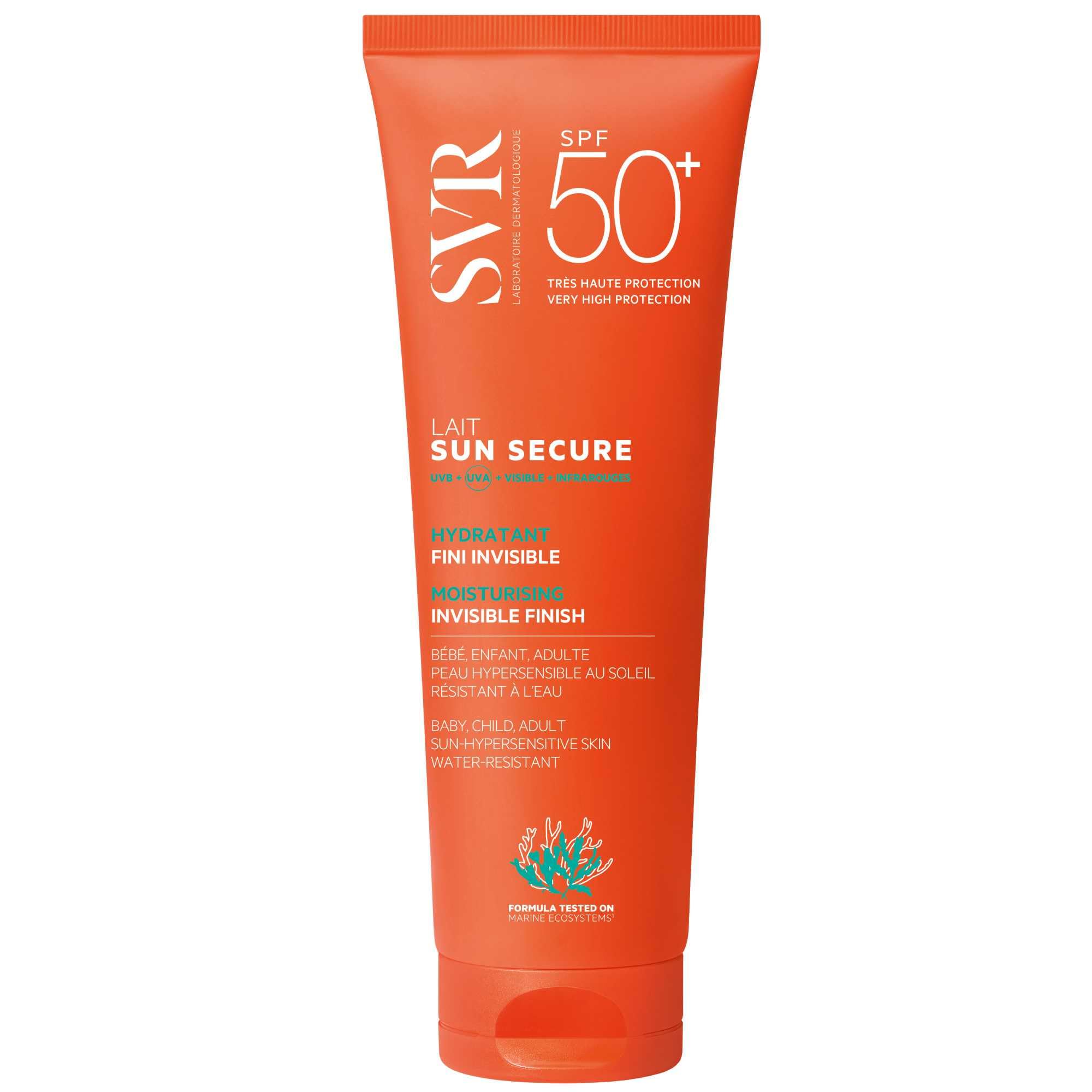 SVR - Sun Secure Lait SPF50+ Duftfrei – Unsichtbare, feuchtigkeitsspendende Sonnenmilch – Sehr hochschützend UVA, UVB, Infrarot und sichtbares Licht – 250 ml