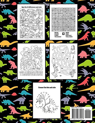 Dinosaurs Activity Book For Kids: XXL Large Activity Book - Coloring Pages, Dot do Dot, Spot the differences, Connect the Dots, Search Words (Fun Activities for Kids) image 3