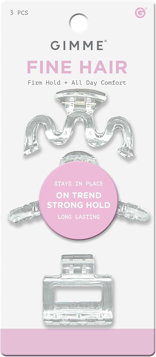 Gimme Beauty Fine Hair Claw Clips - Durable, No-Slip Design for Thin Hair - Mini Claw Clips Made from Strong & Break-Resistant Recycled Plastic - 3 Pack, Clear