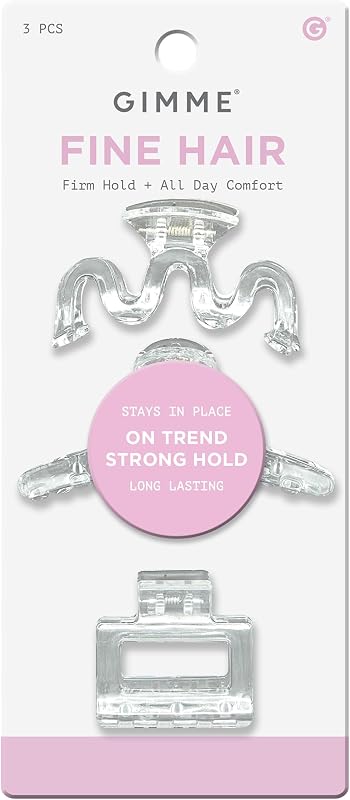 Gimme Beauty Fine Hair Claw Clips - Durable, No-Slip Design for Thin Hair - Mini Claw Clips Made from Strong & Break-Resistant Recycled Plastic - 3 Pack, Clear