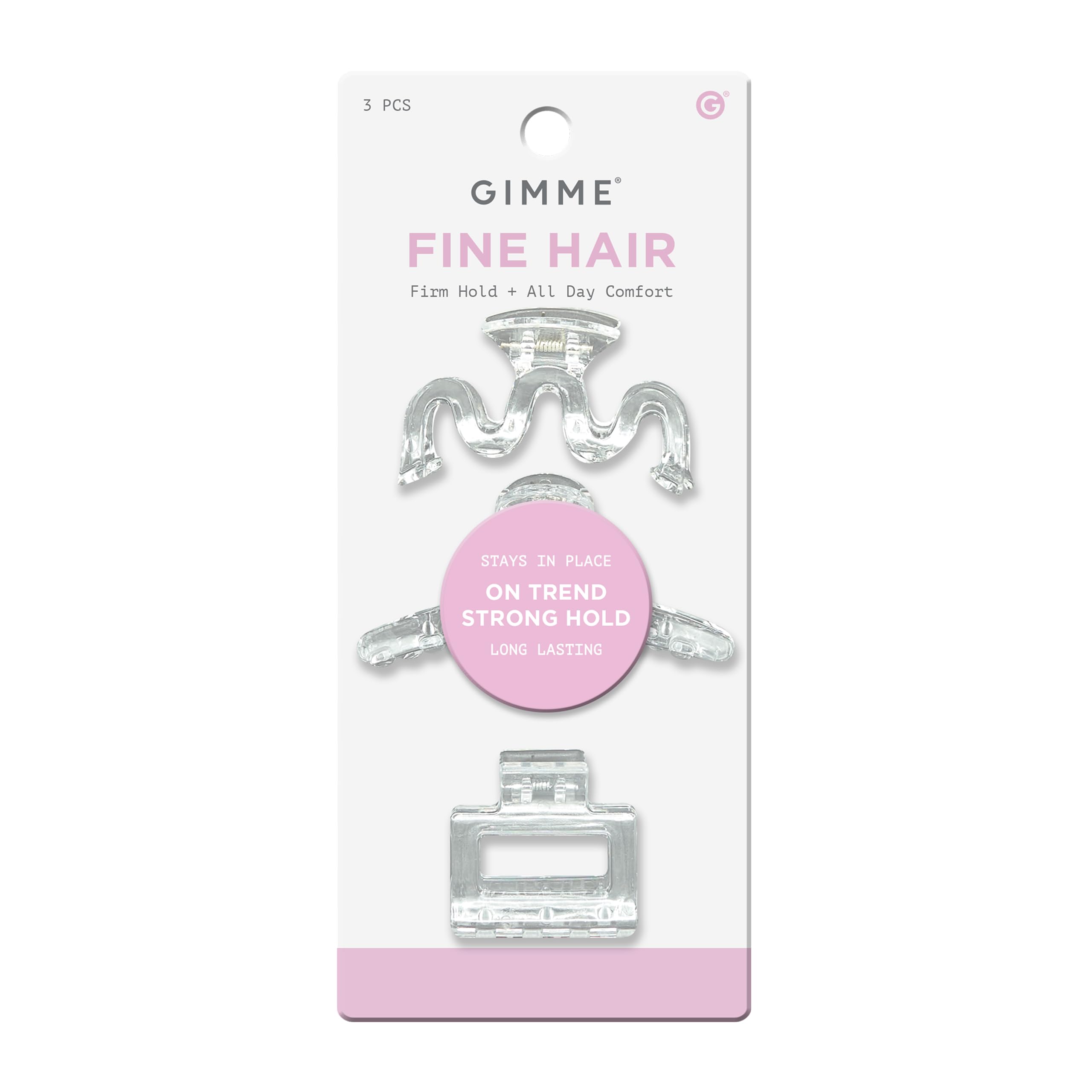 Gimme Beauty Fine Hair Claw Clips - Durable, No-Slip Design for Thin Hair - Mini Claw Clips Made from Strong & Break-Resistant Recycled Plastic - 3
