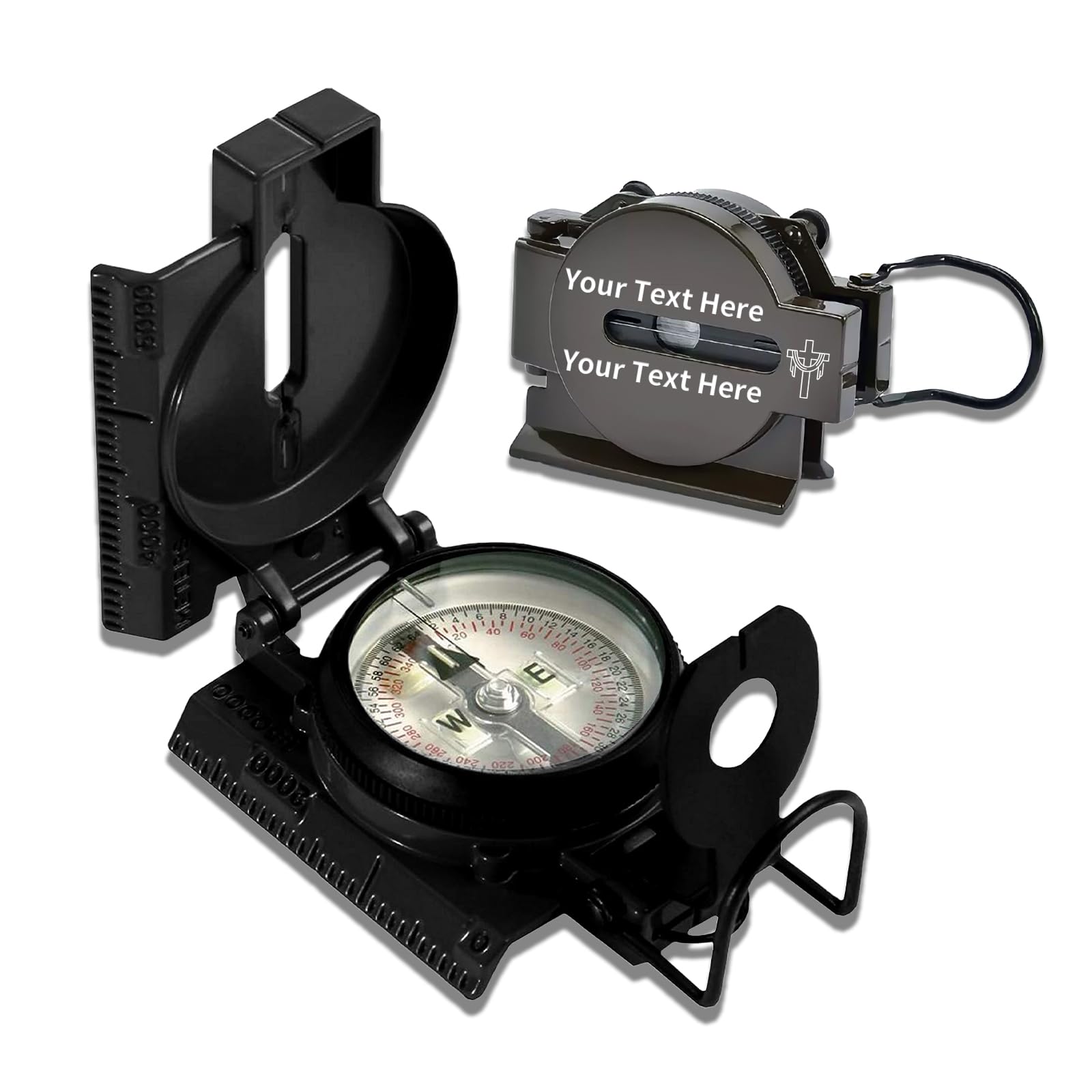 Custom Compass Personalized Portable Compas with Text Waterproof Luminous Function Compasses for Men Women Camping Hiking Outdoor Adventure Party Navigation Tool (Black Military Compass)