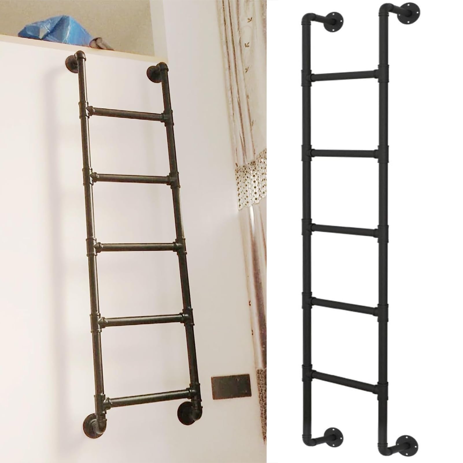Escalera de salida para pozo de ventana de sótano de 4 pies 5 pies 6 pies 7 pies 8 pies Escalera de litera de hierro forjado montada en la pared, Escalera de emergencia de metal Carga 330 libras(131cm