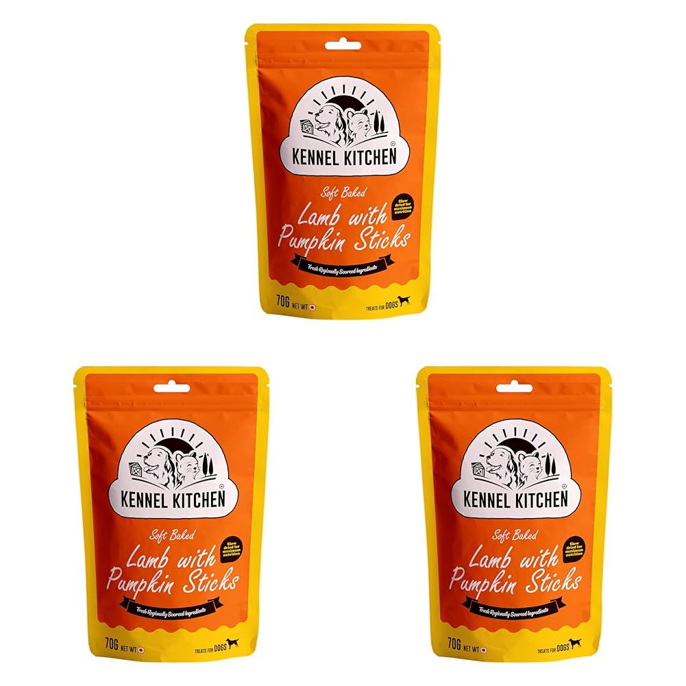 Kennel Kitchen Lamb with Pumpkin Soft Baked Dog Treats, 70g (Pack of 3) | Soft Dog Chew Sticks | Dog Treats for Adult Dogs and Puppies