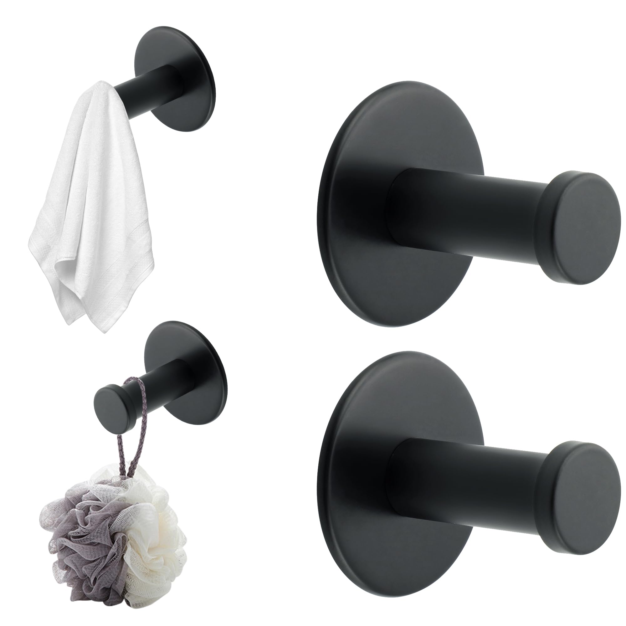 Mooche 4 Pack Bathroom Black Towel Hook, Back of Door Hooks Screw in Metal Stainless Steel Hanger for Coat,Robe,Hotel,Kitchen,Bedrooms,Toilet,Clothes