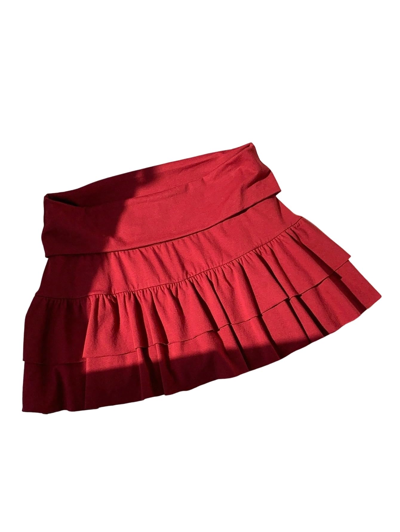 MARZXIN Womens Mini Skirt Womens Burgundy Tiered Mini Skirt Knitted Fabric Layered Plain Pattern Fashion Skirt