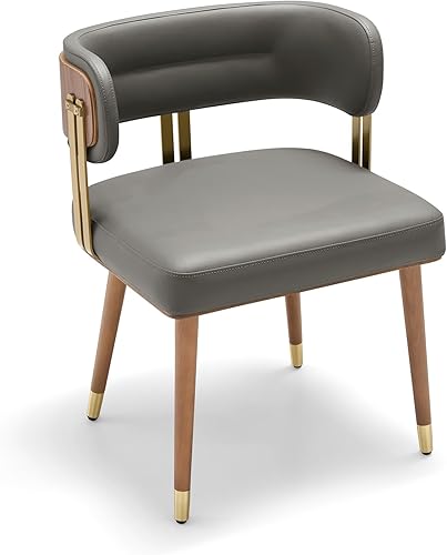 Modernas sillas de comedor tapizadas de cuero con cojín de espuma de alta resistencia, chapa de madera de nogal y patas de metal dorado, 22 pulgadas