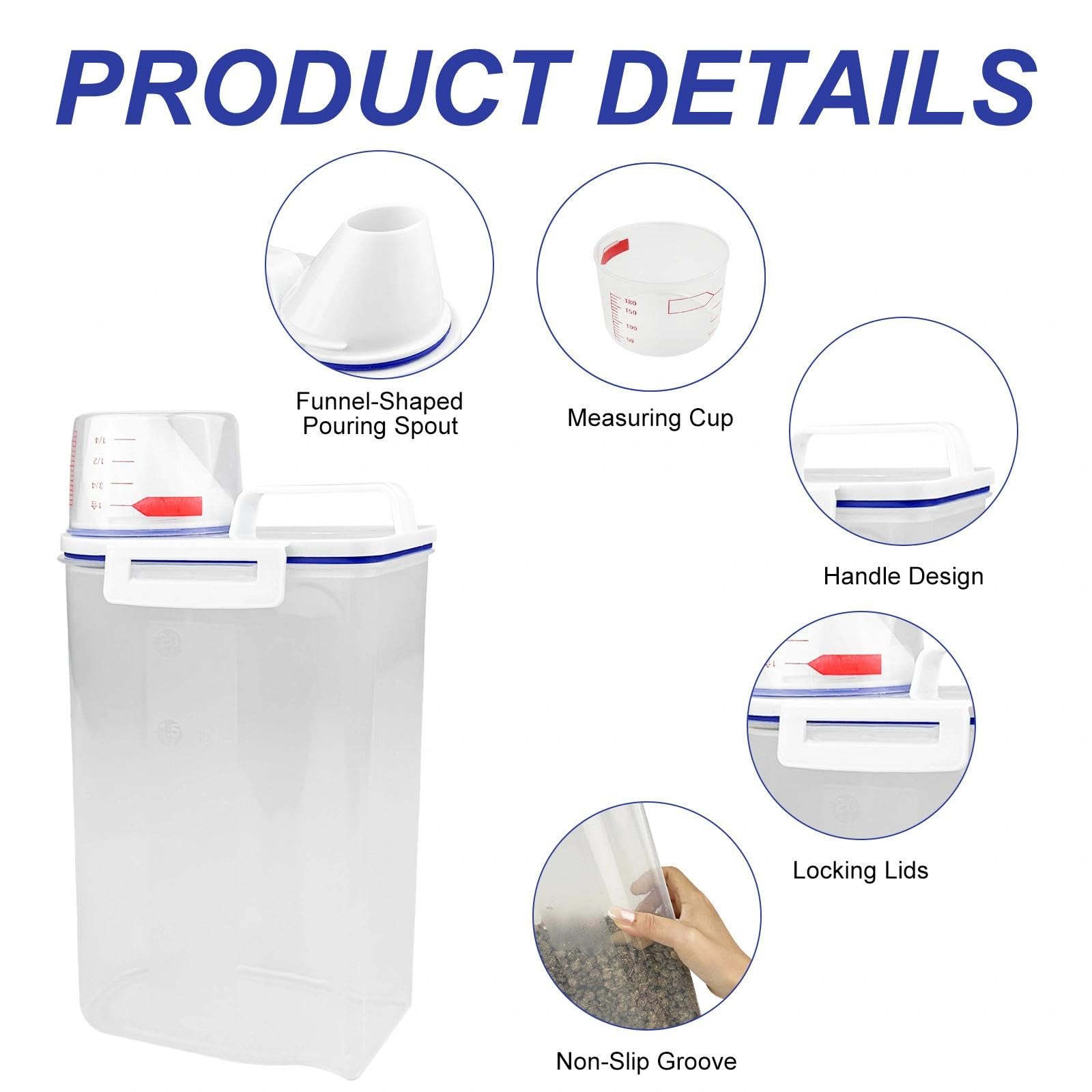 Chiluxendo Juego de 2 Contenedor Pienso Perros, Cubo para Alimentos con Vaso Medidor, Recipiente de Comida para Mascotas, Recipientes Almacenamiento Gatos, Botes Hermeticos Cocina, para Cereales, Arr