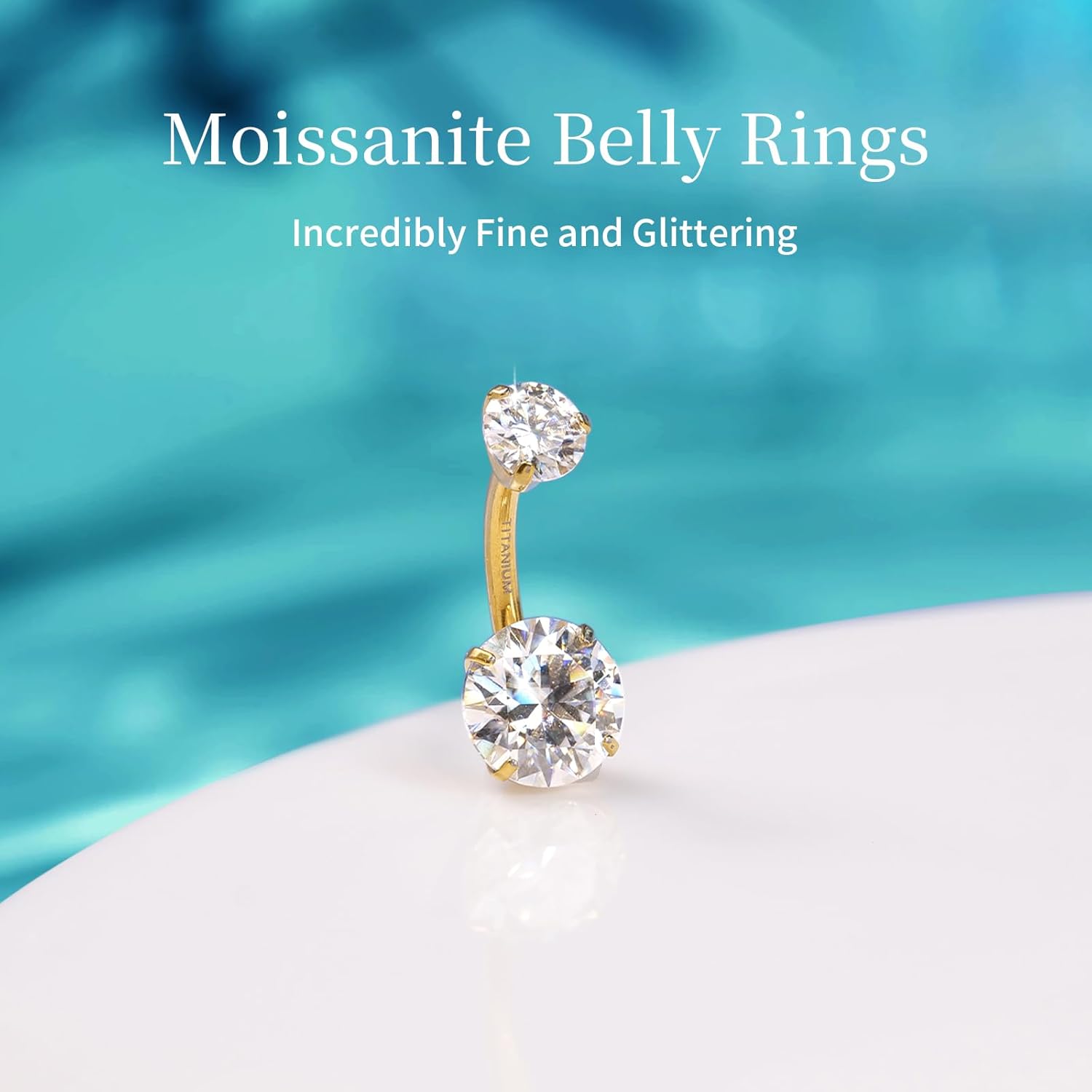 limerencia Moissanite Belly Button Ring, G23 Titanium Hypoallergenic Internally Threaded Navel Jewelry, Curved Dangle Belly Ring Piercing Jewelry for Women, Men - Image 2