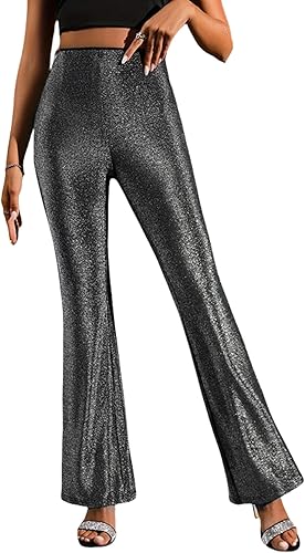 Pantalones de cintura alta para mujer, de malla transparente, acampanados, para festivales rave, baile, club