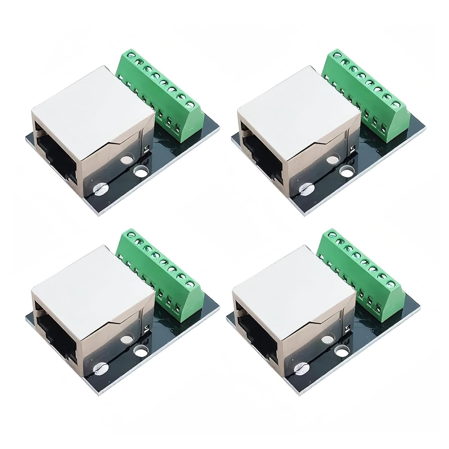 Pack of 4 RJ45 8 Pin Ethernet Single Female Terminal Breakout Board 2.54 mm Pitch RJ45 Screw Connection RJ45 Single Sockets to 8 Pins Adapter