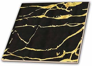 3dRose Contemporary Digital Gold & Black Crackle 6 Inch Ceramic Tile