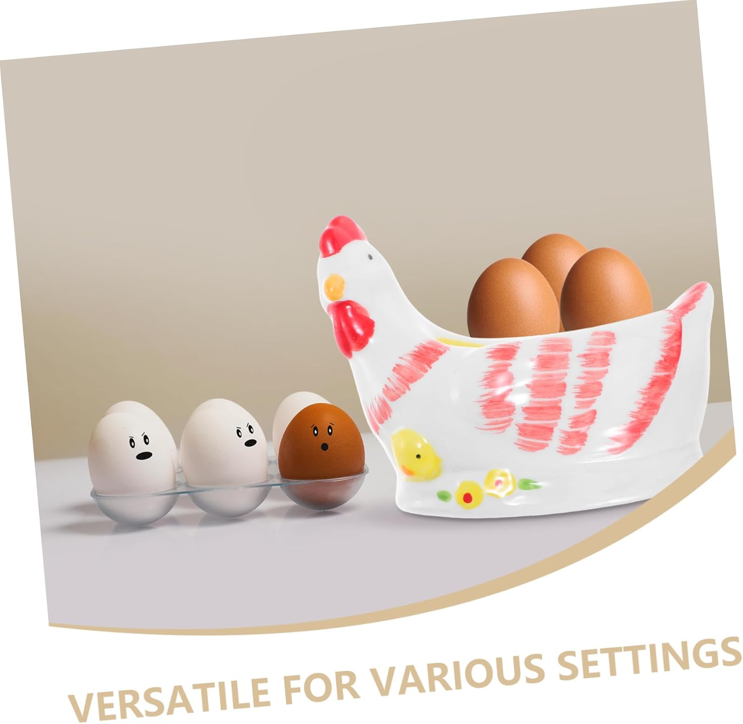 Cabilock Ceramic Rooster Egg Holder with Distinctive Crackle Glaze Vintage Kitchen Gadget for Organized Egg Storage Home Breakfast and Dining Decor