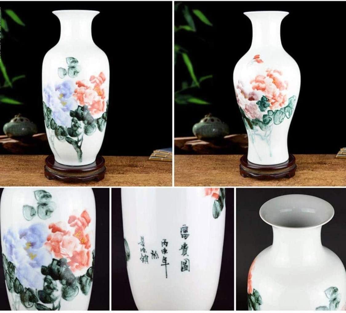 Vasen Vase aus Keramik, handgefertigt, drehbarer Sockel, Pfingstrosenmuster, Balkon, Schlafzimmer, Dekorationen (37 x 17 cm) for Blumen Deko