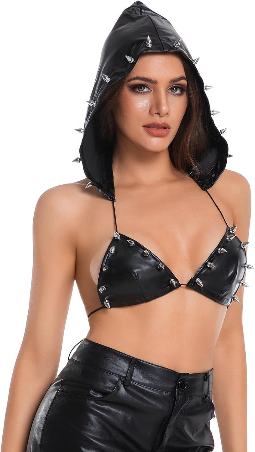 Rave PU Leather Top for Women Party Dance Bralettes Strappy Criss Cross Crop Top Bra Music Festival Outfits - Image 3