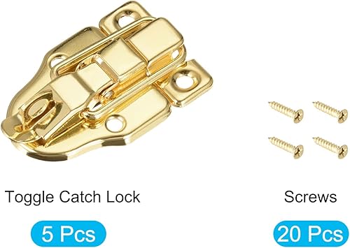 Miniatura 5 de METALLIXITY Cerradura de palanca (2.441 in x 1.575 in), 5 unidades, cierres de cerrojo de hierro, para gabinetes, cajas de maletas, tono dorado