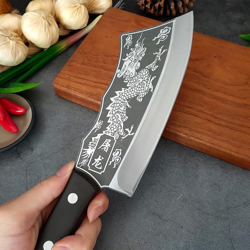 Meat Cleaver,Cleaver Knife 8.1 Inch Forge Firewood Knife Outdoor Camping Survival Knife Jungle Clearing Tree Cutting Tool High Hardness Slicing Cutter Meat Cleaver (Color : Knife with cover)