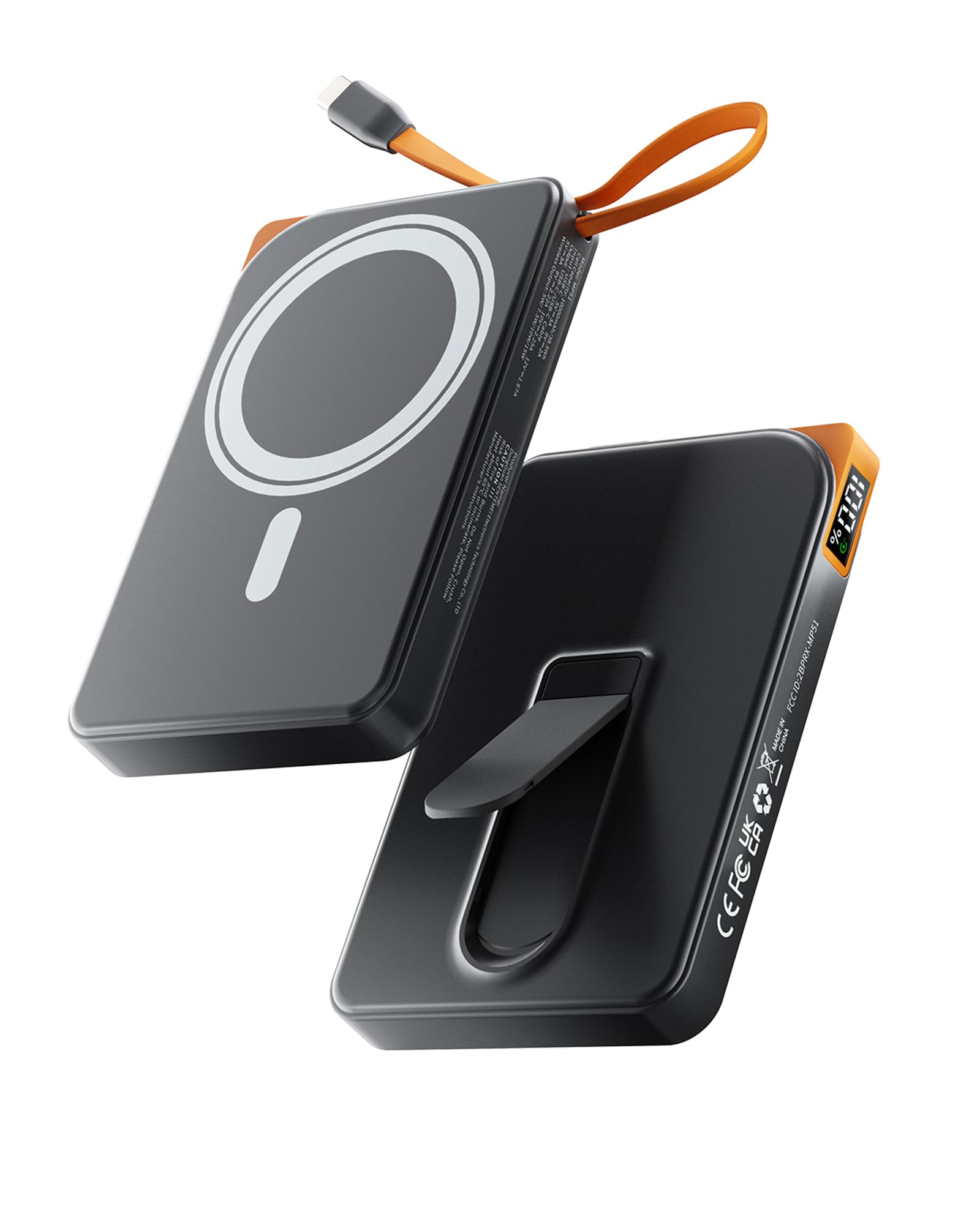Powerbank Magsafe,10000mAh Power Bank iPhone Ricarica Rapida 22.5W a Cavo Integrato,Caricatore Portatile Magnetico con Display LED & Stand, Wireless Batteria Esterna per iPhone 17/16/15/14/13/12 Serie