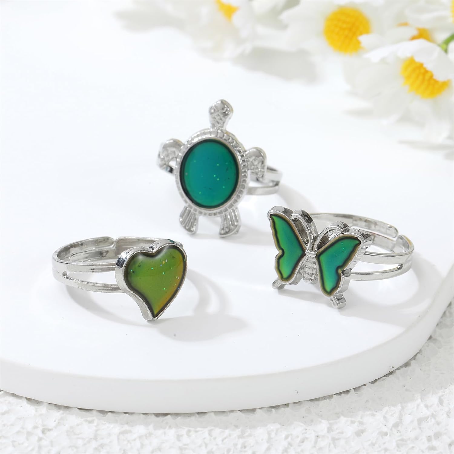 LUBINGSHINE 3Pcs Mood Rings Changing Color Ring Adjustable Size Turtle Rings Set Jewelry
