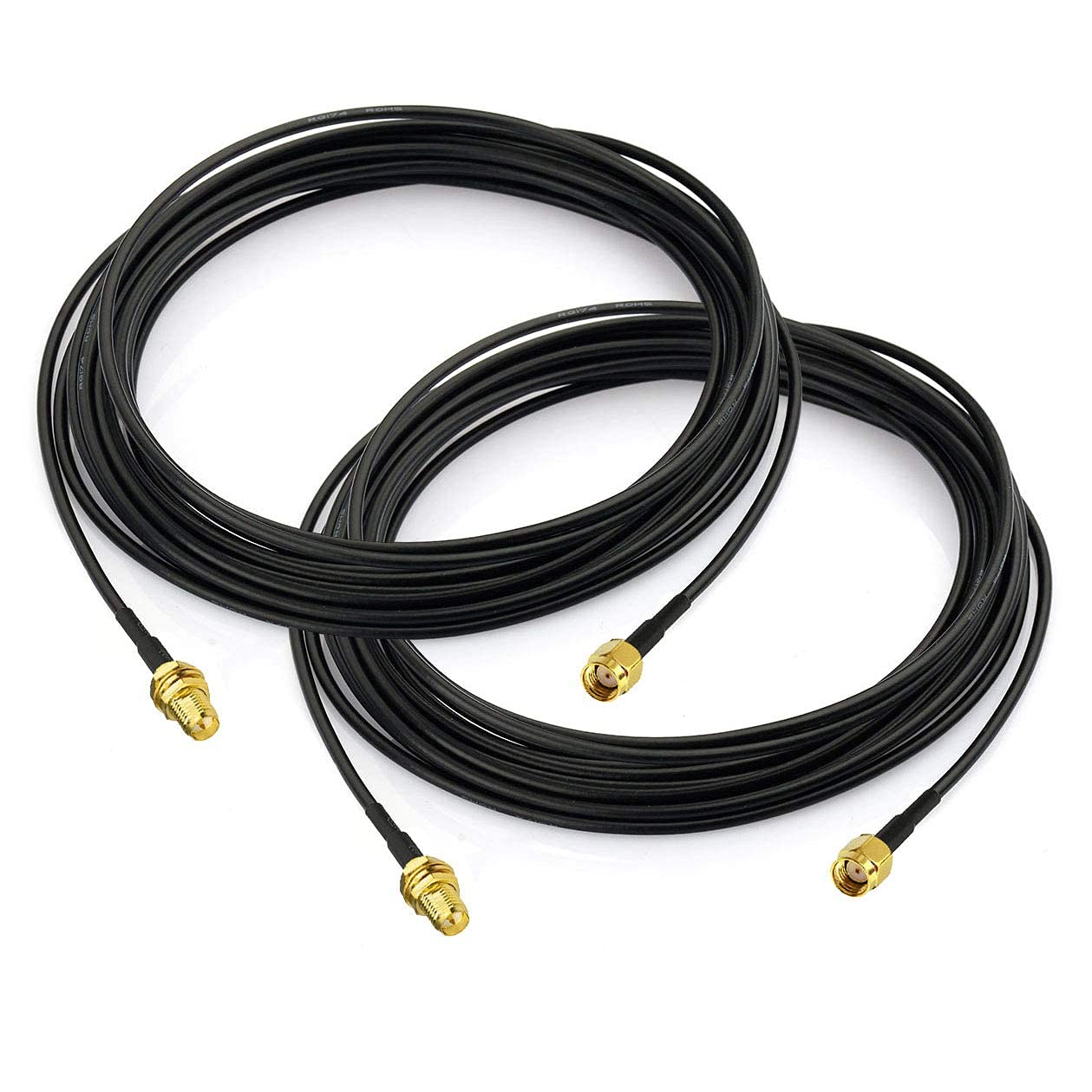 Bingfu WiFi Antenna Extension Cable 2-Pack RP-SMA Male to RP-SMA Female Bulkhead Mount RG174 Cable 5m 16.5 feet for WiFi Router Security IP Camera Wireless Network Card Adapter
