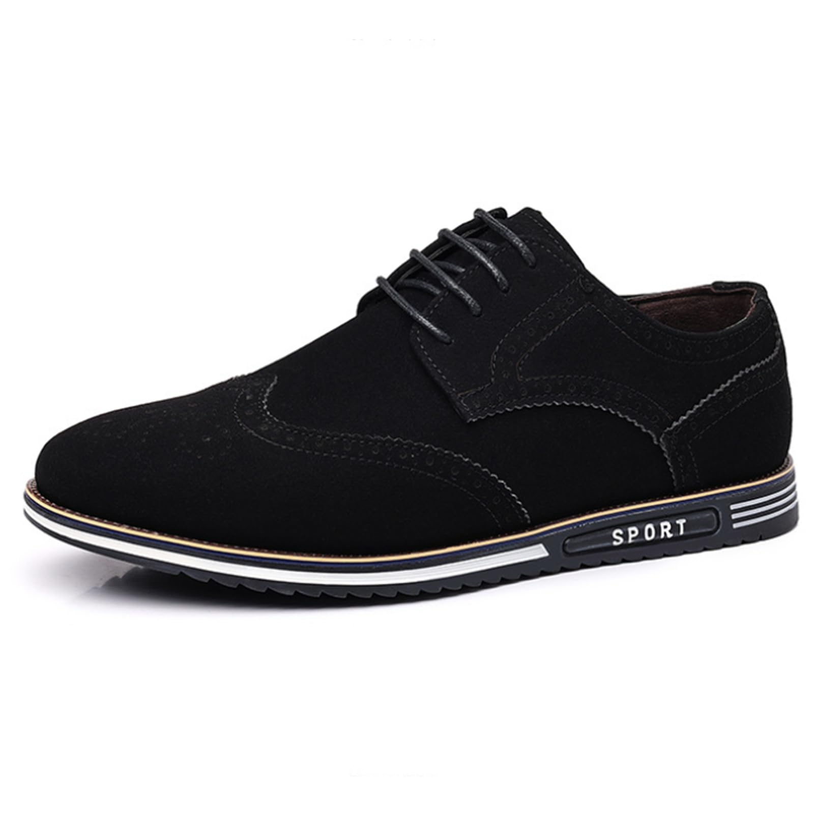 Mens Classic Suede Dress Shoes Fashion Pointed-Toe Lace-up Breathable Oxfords Shoes Business Office Wedding Formal Shoes
