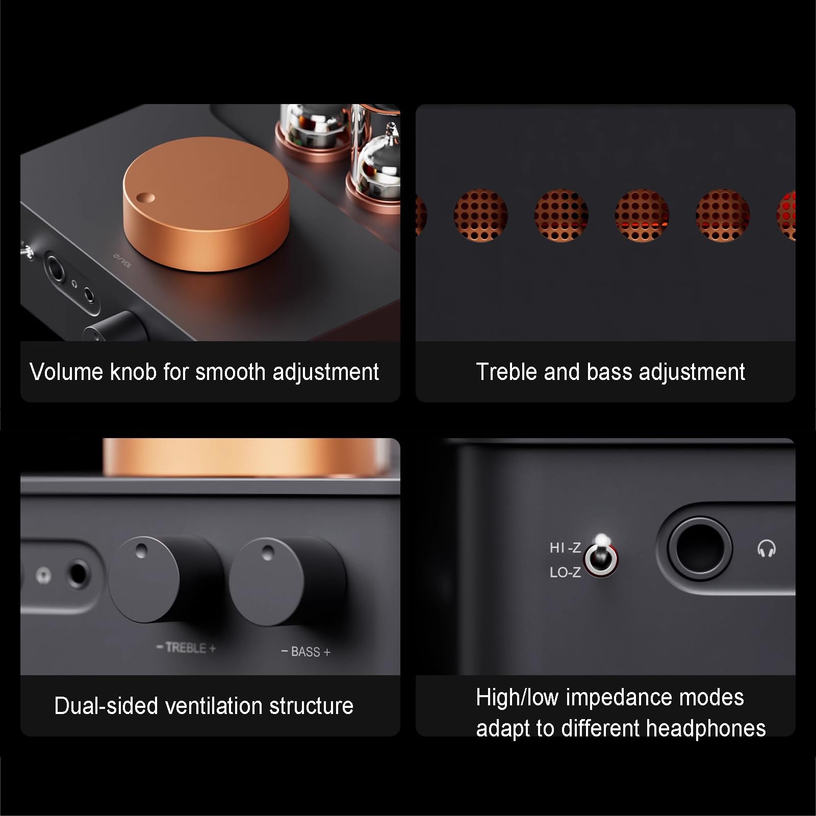 Preamplificador de auriculares de válvulas, amplificador de válvulas de alta fidelidad Clase A, con control de tono, válvulas de vacío 5654W*2 y 6AC7*2, conectores de 3,5 mm y 6,35 mm, para audio (B )