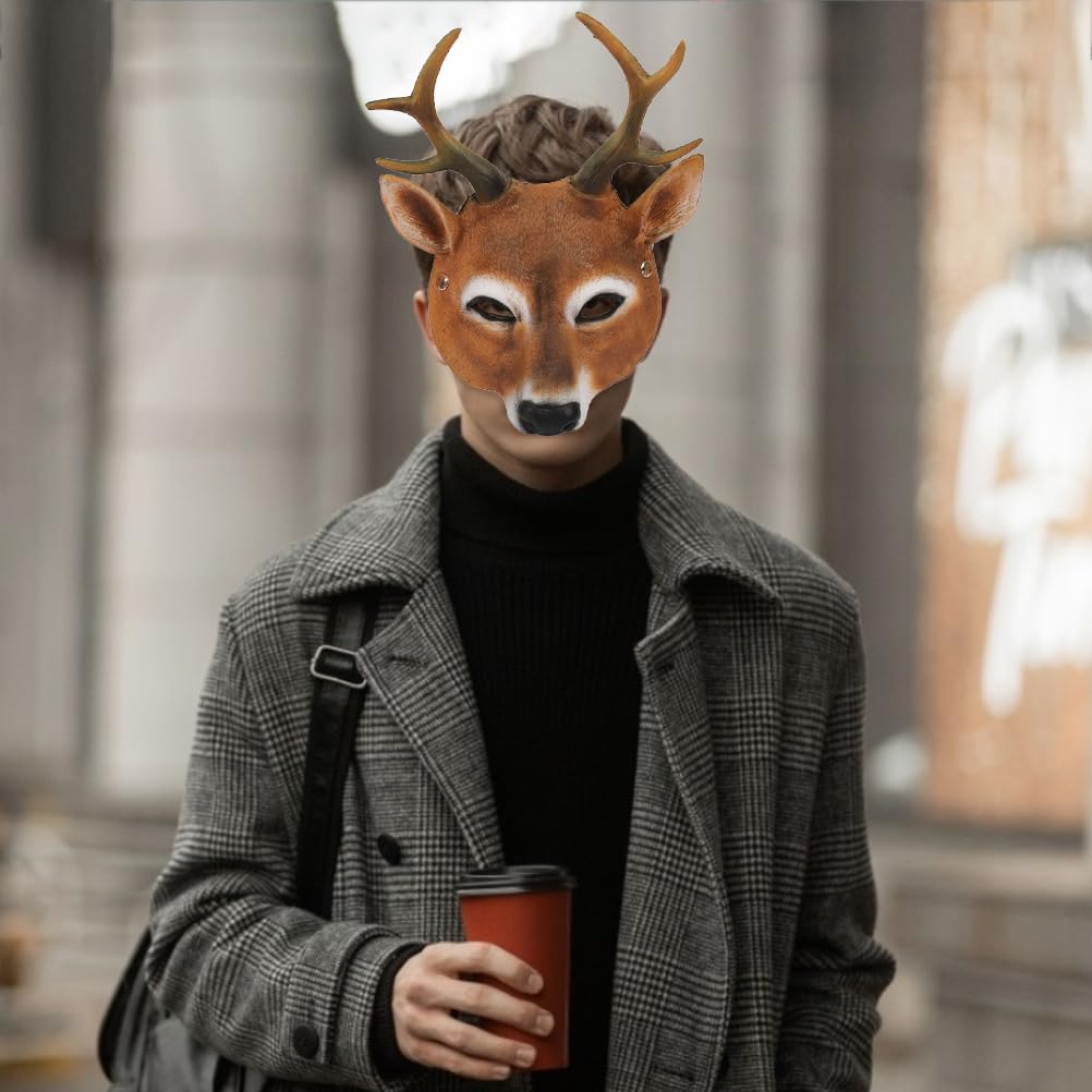 Cocoarm Reindeer Half Mask Deer Head Mask Antler Costume Handmade Lightweight Comfortable Lifelike Detailed for Halloween Christmas Carnival Party (Brown) - Image 3