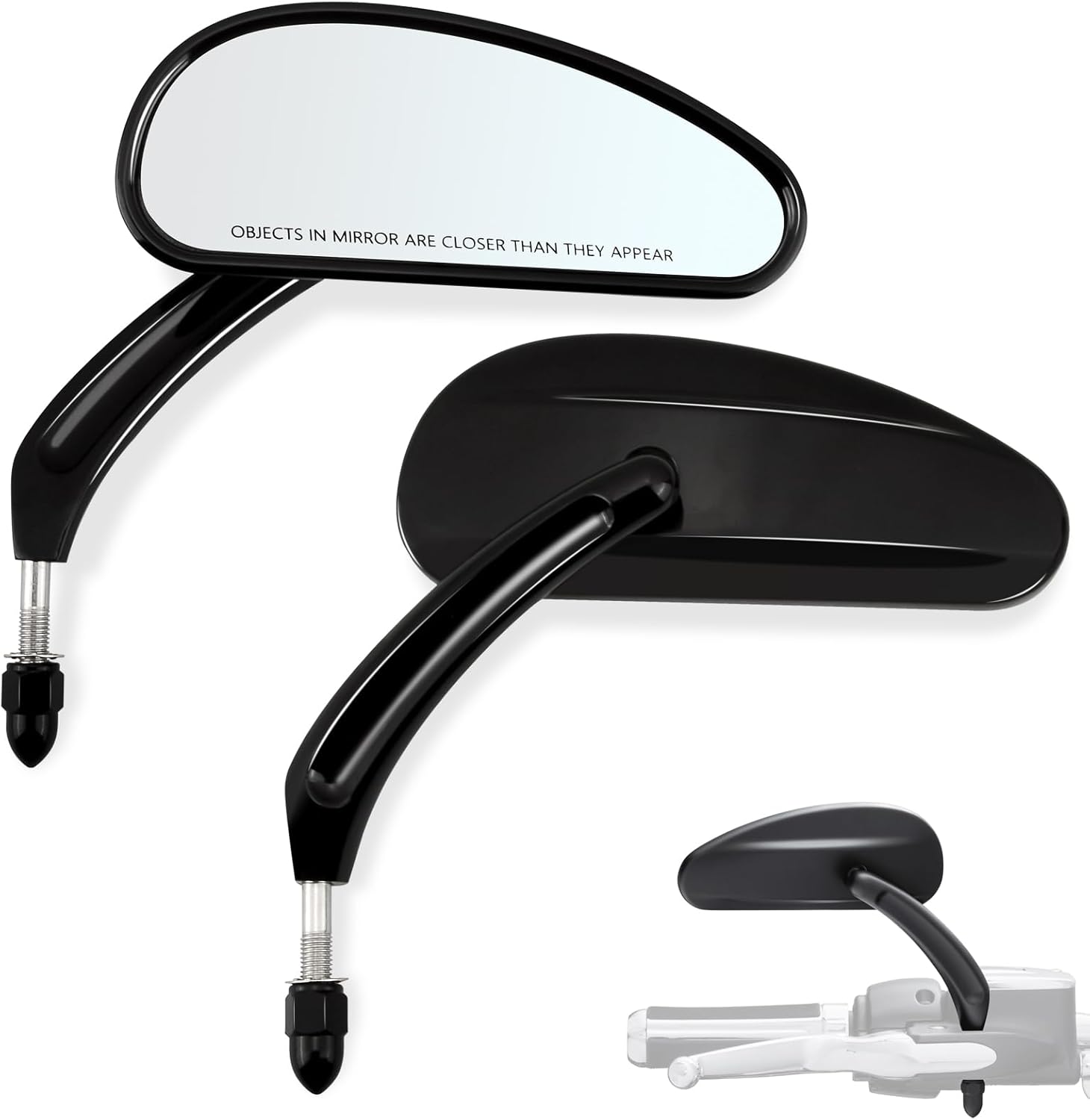 FOVPLUE Handlebar Mount Mirrors,Teardrop Motorcycle Rearview mirrors for 1982-2025 Harley Models,for CVO Dyna Touring Electra Glide Road Glide Road King Softail Street Glide Sportster 1200 883,Black