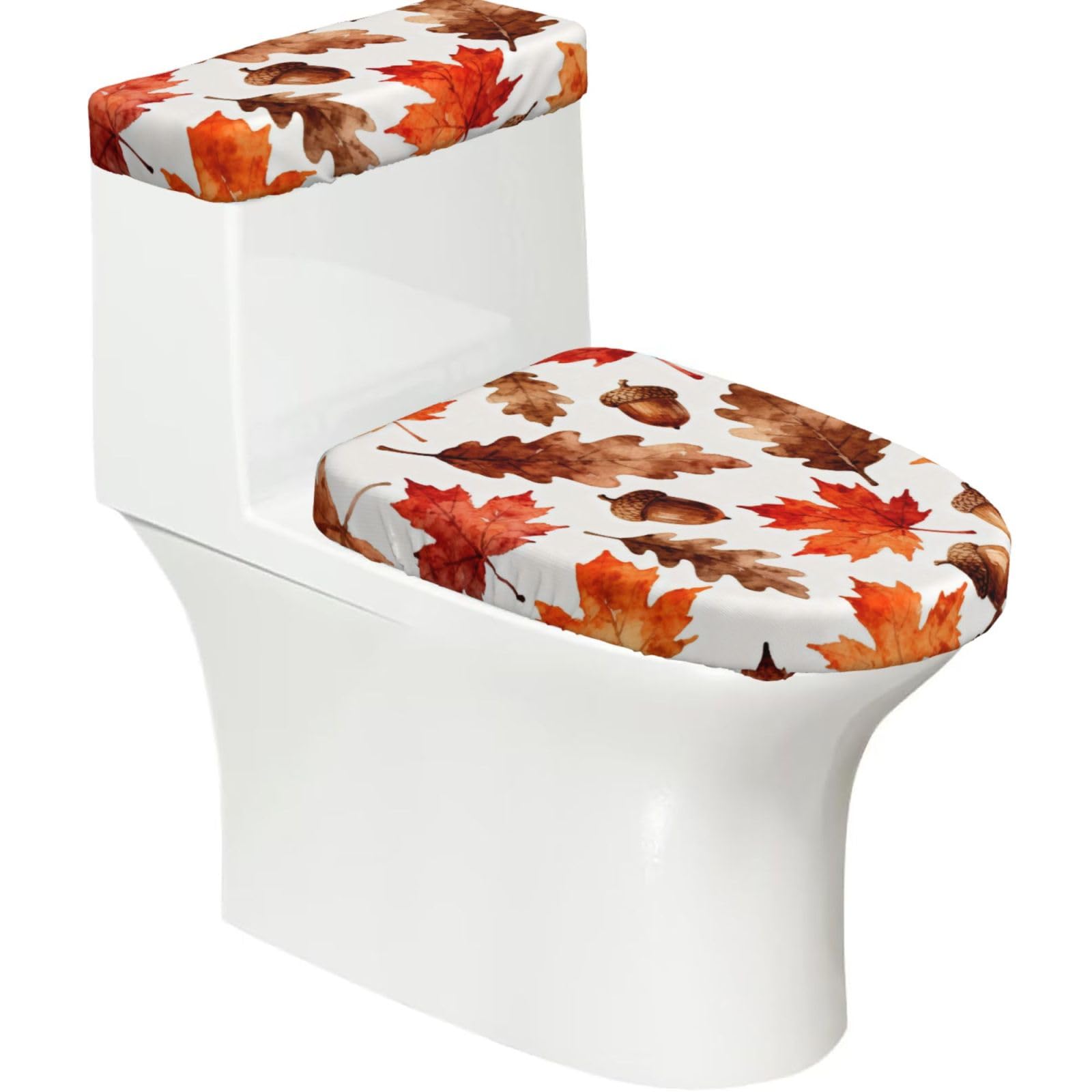 Cntdbu Black Maple Acorn Fall Stretchy Toilet Lid And Tank Cover Set-Soft Elastic Bathroom Decor For U Shape Oval