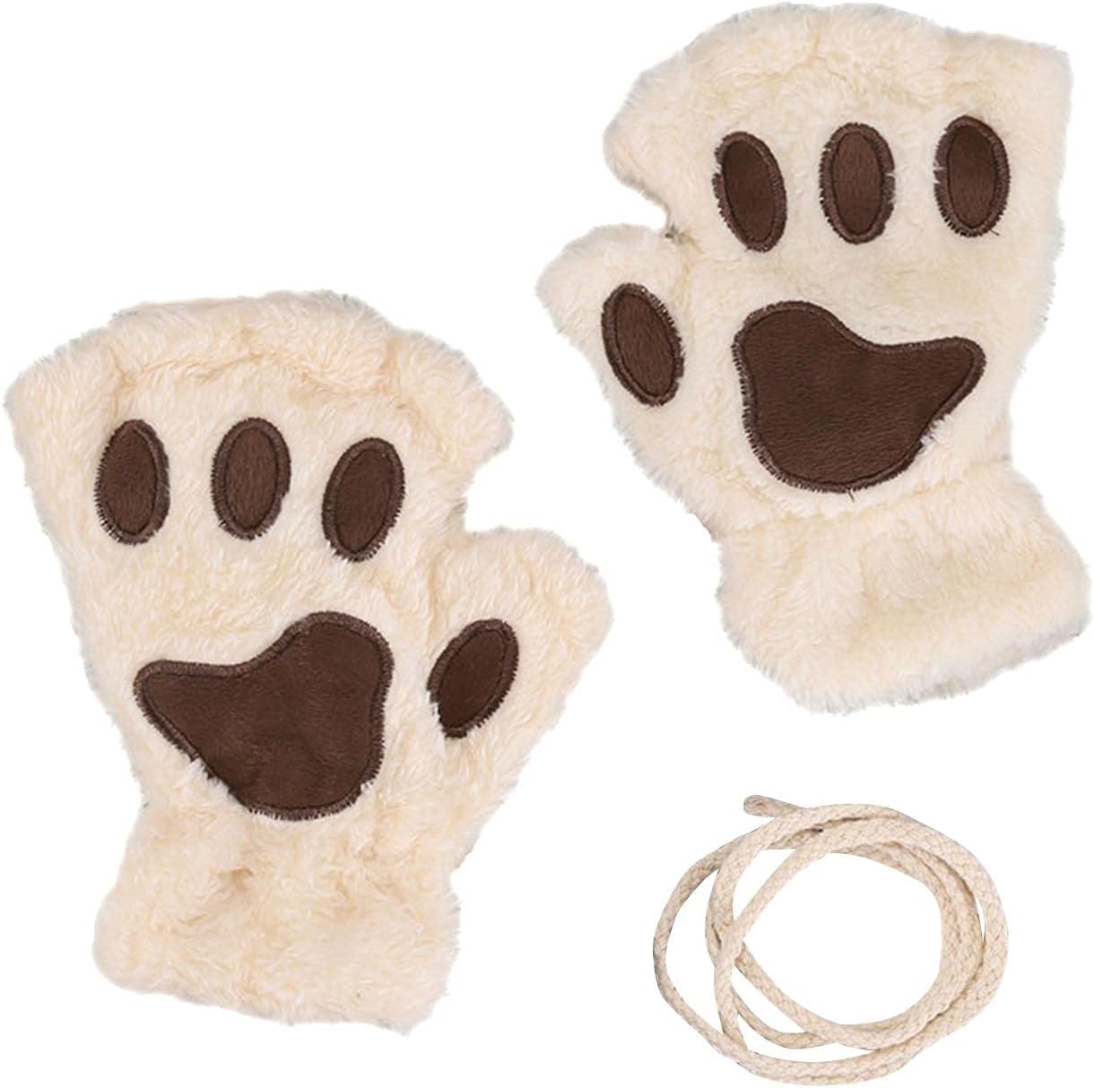 Cat Claw Mittens Fingerless Paw Gloves Plush Cat Gloves Cute