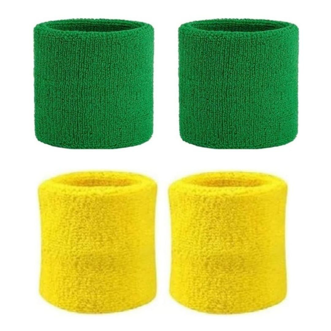 NATANI Traders Sports Wristband Set, Cotton Terry Cloth Sweatbands in Green and Yellow, Athletic Sweat Absorbing Wrist Bands, 2 Pair-image-21