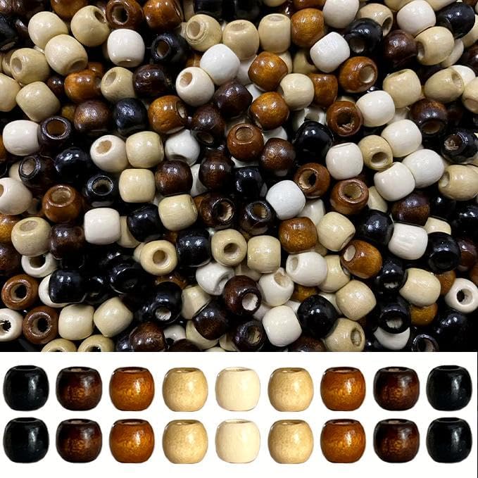 400Pcs Large Hole Natural Brown Wooden Craft Beads Vintage Round 11*12mm Wood Hair Bead for Macrame Rosary Bracelet Jewelry Making
